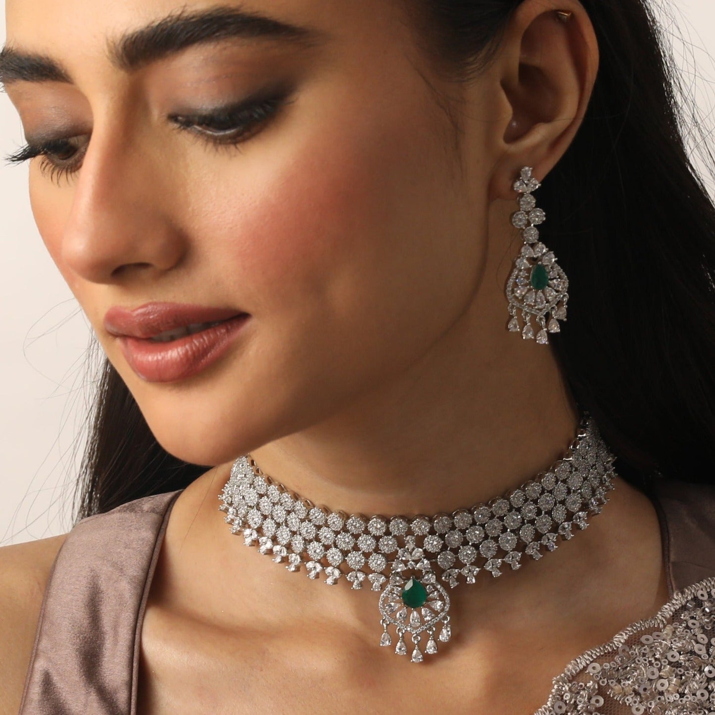 Radiant Floral CZ Choker Set