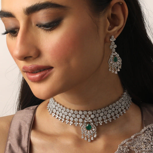 Radiant Floral CZ Choker Set